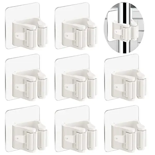 Produktbild: 3-H Besenhalterung Wand,Wandhalterung Besen 8 Stück,Besenhalter Selbstklebend Ohne Bohren für Haus & Garten,Wandhalterung für Gartengeräte, Werkzeuge & Co.- Küche Badezimmer Garten Garage(Weiß)