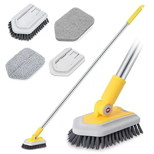 Produktbild: 3-in-1 Bad Schrubber mit Stiel für Dusche mit Borstenbürste, Schrubbtuchpad und Microfaseraufsatz, 119 cm Lang Badezimmer Reinigungsbürste zum Reinigen von Badezimmer, Toilette, Balkon