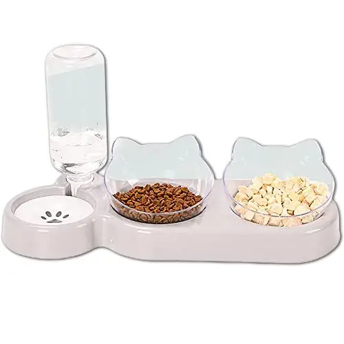 Produktbild: 3-in-1 Katze Futternapf und Wassernapf Set, Katzennapf 3er Set, Doppel-Katzennäpfe mit Wasserspender für Haustiere, Futternapf und Wassernapf für Katzen und Kleine Hunde