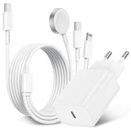 Produktbild: 3-in-1 Ladekabel für Apple Watch und iPhone, 2M USB C iWatch Ladegerät mit Kabel, iPhone Schnellladegerät Charger Adapter für Apple Watch Series 9/8/7/6/SE/5/4/3/Ultra/iPhone 15 Pro Max/14 Plus/13/12
