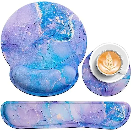 Produktbild: Acezeek 3-in-1 Mauspad Set, Mauspad mit Gelkissen+Handballenauflage Tastatur+Cup Pad,Ergonomisches Mauspad mit Memory Foam,Mouse Pad Schmerzlindernd,rutschfest Gaming Mauspad für Zuhause,Büro,Spiele