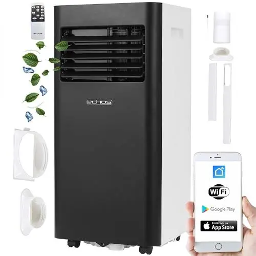 Produktbild: Echos Klimaanlage 3in1 WIFI mobil Fensterabdichtung mit Abluftschlauch 24h Timer Fernbedienung 9000 BTU 3 Modi Aircooler Klimagerät mobile Klimaanlage Air Cooler Klima Anlage Air Conditioner