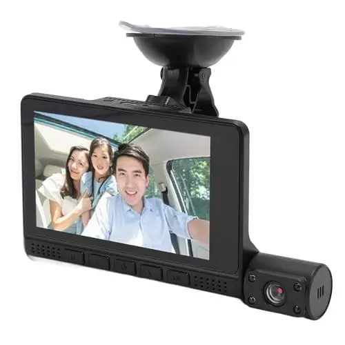 Produktbild: 3-Kanal-Dashcam, 170°-Weitwinkel-Autokamera mit 3 Kameras, 4,0-Zoll-Anti-Shake-Bewegungserkennungskamera mit Loop-, für Autos