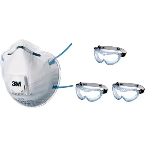 Produktbild: 3M Atemschutzmaske Serie 8000 8822 FFP2 NR D mit Cool-Flow Ausatemventil & Fahrenheit Schutzbrille 71360-00012, Vollsichtbrille, Kratzfest, Staubdicht