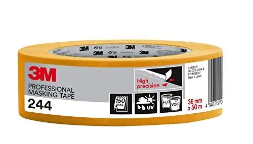 Produktbild: 3M Pro 244 Profi Malerband - 1 Rolle 36 mm x 50 m - für scharfe Farbkanten, UV-beständig, innen und außen, 36 mm x 50 m