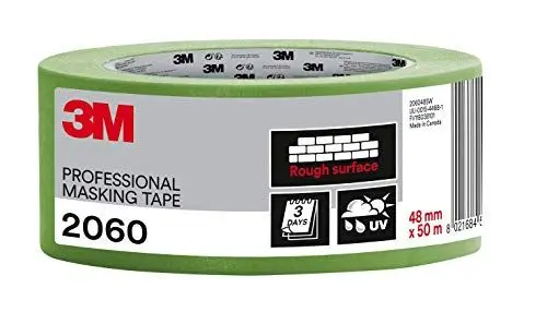 Produktbild: 3M Pro Malerabdeckband 2060 für grobe Oberflächen, 1 Rolle, 48 mm x 50 m – UV- und wasserbeständig, für den Innen- und Außenbereich, geeignet für Maler- und Dekorationsarbeiten