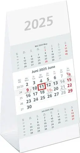 Produktbild: 3-Monats-Aufstellkalender 2025 - 10,5x14,5 cm - 3 Monate auf 1 Seite - mit Kopftafel und Datumsschieber - Mehrmonatskalender - 980-0000