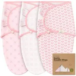 Produktbild: 3-Pack Bio Swaddle Schlafsack Baby - Pucksack Baby 0-3 monate für Neugeborene, Weich und Gemütlich Pucktuch Säuglinge fur Mädchen, Jungen, Babyschlafsack Neugeborene,Atmungsaktiv(Blossom, XS)