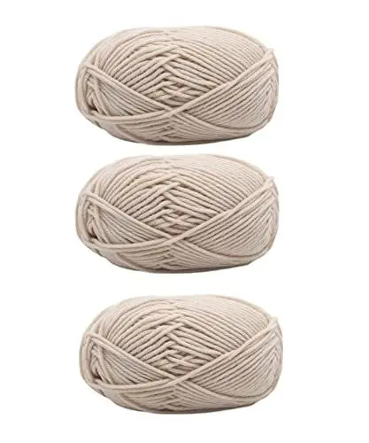 Produktbild: 3Packs Beige Stricken Baumwolle Garn Stickerei Baumwolle Streifen Fäden Bündel Handwerk Schnur für DIY Handtasche Geldbörse Korb Kunsthandwerk