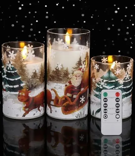 Produktbild: 3Pcs Led Kerzen mit Timerfunktion, Led Kerzen Flackernde Flamme Echtwachs, Flammenlose Kerzen, Led Kerzen mit Fernbedienung, Led Weihnachtskerzen, Flammenlose Kerzen Weihnachten Dekoration Kerzen