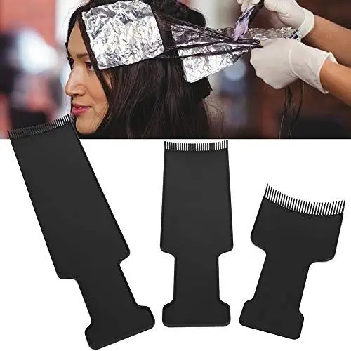 Produktbild: 3pcs Barber Flat Top Paddle Board Kamm Haar Hervorhebung Schnitte Kamm Set, professionelles Friseur Haarfärbe Farbbrett fehlt Kunststoff Haarfärbemittel Highlights Malbrett für Friseur Haarwerkzeuge