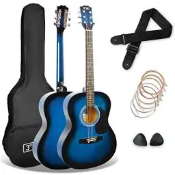 Produktbild: 3rd Avenue 4/4 Westerngitarren-Set in Normalgröße mit Stahlsaiten, für Anfänger – 6 Monate KOSTENLOSER Unterricht, Tasche, Plektren und Ersatzsaiten – in Blau
