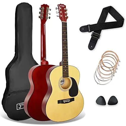 Produktbild: 3rd Avenue 4/4 Westerngitarren-Set mit Stahlsaiten, für Anfänger – 6 Monate KOSTENLOSER Unterricht, Tasche, Plektren und Ersatzsaiten – in Natur