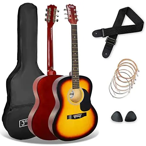Produktbild: 3rd Avenue 4/4 Westerngitarren-Set mit Stahlsaiten, für Anfänger – 6 Monate KOSTENLOSER Unterricht, Tasche, Plektren und Ersatzsaiten – in Sunburst