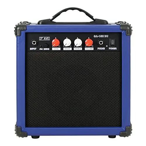 Produktbild: 3rd Avenue Gitarrenverstärker 15 W mit Kopfhörerausgang, Overdrive-Schalter, 2-Band-EQ, Klang-/Gain-Poti – Tragbar und kompakt – in Blau