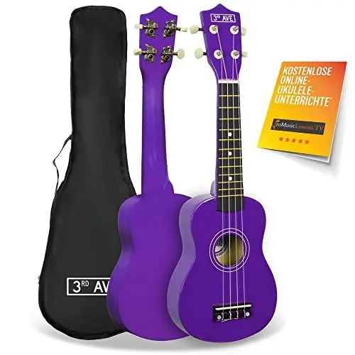 Produktbild: 3rd Avenue Sopran-Ukulele für Anfänger, 54 cm/21“ mit Ukuleletasche – in Lila – KOSTENLOSE 1-monatige Online-Lektionen