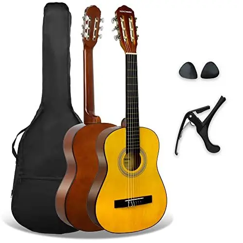 Produktbild: 3rd Avenue XF 1/2 Flamencogitarren-Starterset in Junior-Größe für Kinder, Konzertgitarre mit Nylonsaiten, mit Gigbag, Kapodaster und Plektren – in Natur