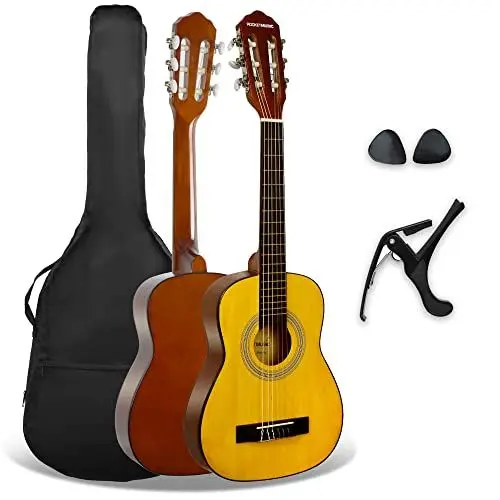 Produktbild: 3rd Avenue XF 1/4 Flamencogitarren-Starterset in Junior-Größe für Kinder, Konzertgitarre mit Nylonsaiten, mit Gigbag, Kapodaster und Plektren – in Natur