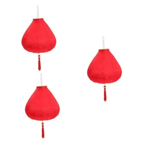 Produktbild: 3St Handgefertigte kleine Laterne mit Quaste faltbare festliche Lampe dekorative Stofflaterne Rotes Lampion Garten Lampion Hochzeitsdekoration Laternen Feierlaterne Eisendraht BESPORTBLE