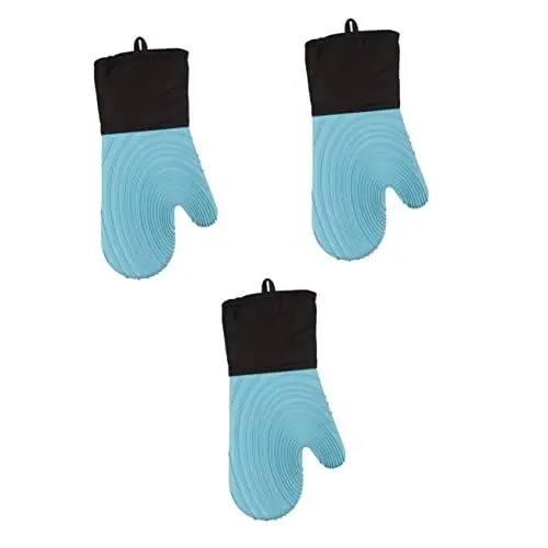 Produktbild: 3St Ofenhandschuhe aus Silikon Backhandschuhe Grillhandschuhe Dicker Ofenhandschuh Kitchen Helper kitchenaide mikrowellenhandschuh Backhandschuh mit Verbrühungsschutz Baumwolle Amosfun