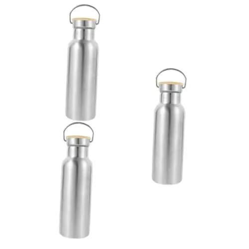 Produktbild: Happyyami 3St Sportflasche edelstahlflasche Stainless Steel Bottle Camping Flasche Trink Flaschen wärmeflasche draussen Vakuumflasche Bambus Abdeckung Wasserkocher Kind Wasserflasche Bambus