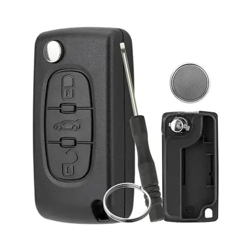 Produktbild: 3-Tasten Gehäuse Fernbedienung für Peugeot 207 308 407 Citroen C2 C3 C4 3 Druckknopf-Klappschlüssel-Gehäuse mit Schraubendreher und Schlüsselring mit CR1620 Batterie VA2 Klingen CE0523