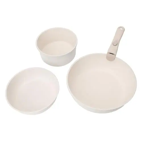 Produktbild: 3-teiliges Bratpfannen-Set, Maifan-Steinpfannen mit Flachem und Abnehmbarem Kunststoffgriff, Antihaftbeschichtete Bratpfannen-Set für Induktionsherd, Gasherd