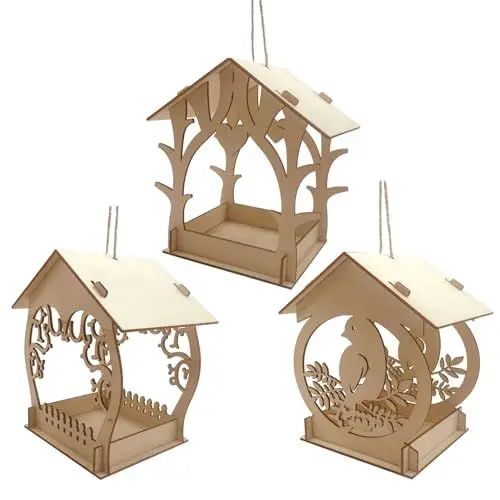 Produktbild: RXMORI 3-teiliger Garten-Vogeltisch Zum Aufhängen, Vogelhäuschen aus Holz, Futterstation für Wildvögel, für Garten, Hof, Außendekoration, Handgefertigtes Vogelbadehaus aus Holz