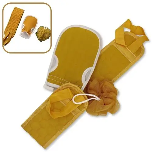 Produktbild: 3-teiliges Duschschwamm Set | Badeschwamm Set mit Rückenschrubber und Peeling Handschuh. Schwamm für den Körper mit Peeling Funktion