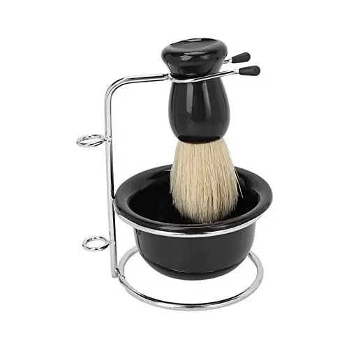 Produktbild: 3-teiliges Rasierpinsel-Set, Professionelles Manuelles Männer-Rasierset für Rasierschaum-Schaumseife, Bart-Rasierpinsel-Schüssel-Sicherheits-Rasierständer-Kit