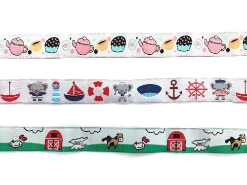 Produktbild: 3x Webband 10m Gewebeband Ripsband Borte Bordüre Kinder Igel Schmetterling 2