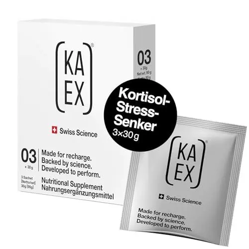 Produktbild: KA-EX | Kortisol-Stress-Hormon-Senker | Ashwagandha Alternative | Phosphatidylserin, L-Tryptophan, L-Glutamin, Magnesium, Aminosäuren | vegan, kalorienarm, glutenfrei