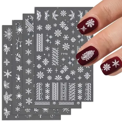 Produktbild: 4 Blatt Schneeflocken Nagelsticker Weihnachten Selbstklebend Nagel Stickers Nagelaufkleber Nagelfolien Aufkleber Nail Art Zubehör DIY für Damen Mädchen Nagelkunst Dekoration