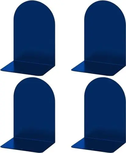 Produktbild: (4, Blue) Deefongo 4 Stück blau Metall-Buchstützen,Langlebige Buchstützen mit Rutschfesten Gummiauflagen