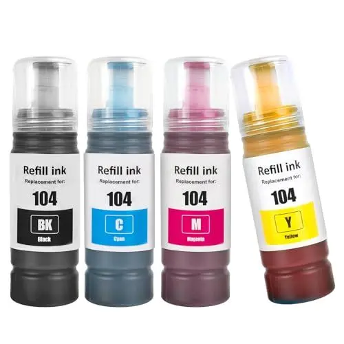 Produktbild: TOPRINT E104 Tintenflaschen Kompatibel 4 Farb für ET-2710 ET-2711 ET-2712 ET-2714 ET-2715 ET-2720 ET-2721 ET-2726 ET-2810 ET-2811 ET-2812 ET-2814 ET-2815 ET-2820 ET-2821 ET-4800 Drucker