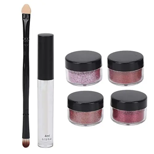 Produktbild: 4 Farben Glitzer-Lippen-Kit, 4 Stück 0,4 Oz Lippen-Glitzer-Puder, Wasserfest, Glänzender Lippenpuder, 4 Ml, Lippen-Primer-Pinsel-Set, Kosmetik, Hochpigmentierter und Glitzernder Metallic-Lippenstift
