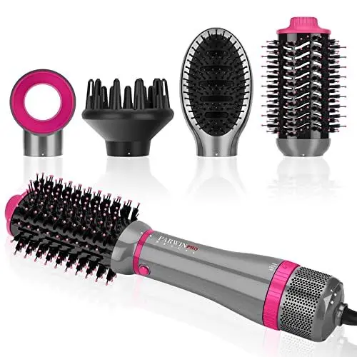 Produktbild: 4 IN 1 Haartrockner Warmluftbürste Set, PARWIN PRO BEAUTY Styler-Set, Föhnbürste mit 4 Aufsätze zum Trocknen, Glätten, Volumen und Stylen, Ionen Pflege, 1000 Watt Grau