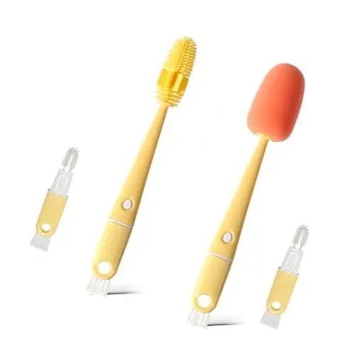 Produktbild: 4 In 1 Flaschenbürste Lang mit Griff 2 Stück, Silikon+Schwamm Multifunktionale Flaschenbürsten Reinigungsbürste, Flaschenreiniger mit Spaltreinigungsbürste, für Trinkflaschen Glasflasche