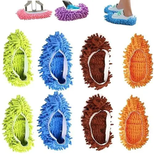 Produktbild: 4 Paar 8 Stück Mop Schuhe, Abnehmbare Hausschuhe Bezüge, Waschbare Und Wiederverwendung Reinigungs Mop Schuhe, Mikrofaser Wischmopp Hausschuhe, MoppSocken Für Boden Schmutz Haarreini