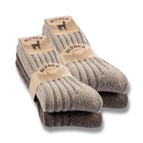 Produktbild: 4 Paar Alpaka Socken Herren Damen Wollsocken warme Wintersocken 20900 (Beige Braun 43-46)