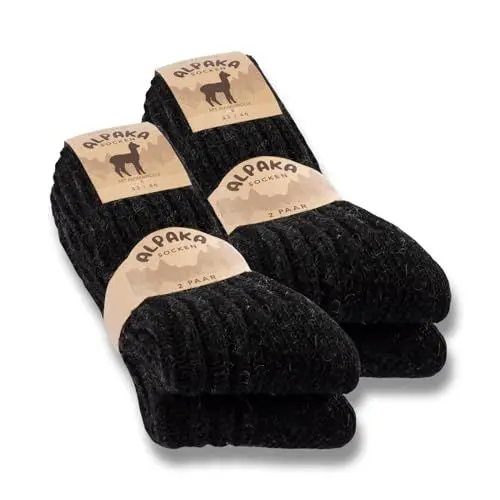 Produktbild: 4 Paar Alpaka Socken Herren Damen Wollsocken warme Wintersocken 20900 (Schwarz 43-46)