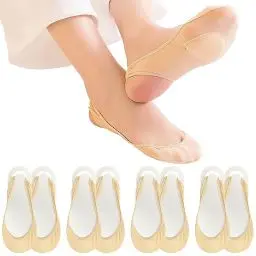 Produktbild: 4 Paar No-Show-Socken für Damen, niedrig geschnitten, unsichtbar, ultratief geschnitten, Bootssocken, rutschfeste Socken mit Silikonstreifen für Turnschuhe, Schuhe mit hohen Absätzen, Slipper