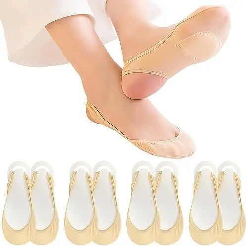 Produktbild: 4 Paar No-Show-Socken für Damen, niedrig geschnitten, unsichtbar, ultratief geschnitten, Bootssocken, rutschfeste Socken mit Silikonstreifen für Turnschuhe, Schuhe mit hohen Absätzen, Slipper