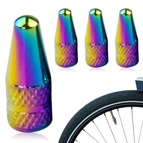 Produktbild: 4 Pack Französisch Staubschutzkappen, Fahrrad Ventilkappen, Bike Rad Reifen Luftventilkappen, Fahrrad Reifen Kappen, Aluminiumlegierung Staubschutzhüllen für Fahrradschläuche