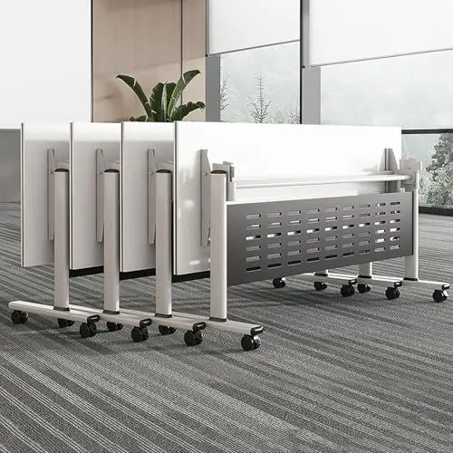 Produktbild: 4 Packung Besprechungstisch,klappbarer Konferenztisch,Schreibtisch Klappbar,Mobiler Computertisch Mit 4 Rollen, Tisch Klappbar, Klappschreibtisch Für Büro,Konferenzraum,Rezeption (weiß)(120x60x75cm/47