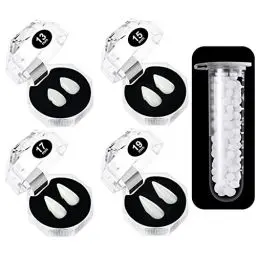 Produktbild: 4 Pairs Vampir Zähne Kit 4 Größen Vampirzähne Halloween Cosplay Vampir Fangs Gefälschte mit 1 Rohr Zähne Pellets Klebstoff für Party Cosplay, Halloween, Demon, Witch