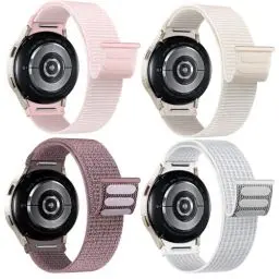 Produktbild: 4 Pcs Ein Klick Nylon Armbänder für Samsung Galaxy Watch 7 6 5 4 FE Armband 40mm 44mm/6&4 Classic 43mm 47mm 42mm 46mm/5 Pro 45mm Herren Damen,Sport Loop Klettverschluss Band für Samsung Watch 6 4 7