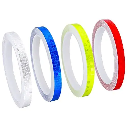 Produktbild: 4 Rolle Reflektorband Selbstklebend, 10mm x 8m Reflektierendes Klebeband Warnklebeband Sicherheitsband-Conspicuous Warning Tape Wasserdicht Aufkleber für Fahrrad,Autos,Motorrad,Helme,Fahrzeug