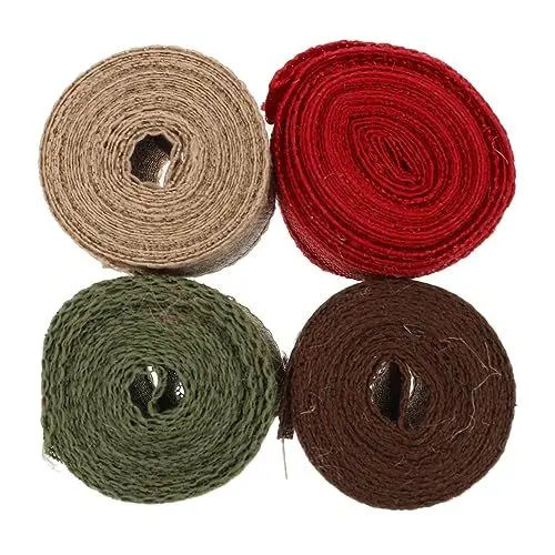 Produktbild: 4 Rollen Weihnachtliches Leinenband Geschenkbänder Schleife Weihnachten verdrahtetes weihnachtsband christmas ribbon einzigartiges DIY- Weihnachts-DIY- Polyester Anneome
