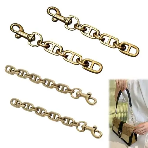 Produktbild: 4 STK Taschen Verlängerungsketten, Legierungs 12cm,Metall Kette Trageriemen Gold Kette für Tasche, Flacher Kettenriemen,Antik Goldene Crossbody Schultertaschenriemen,Handtaschen Umhängetasche